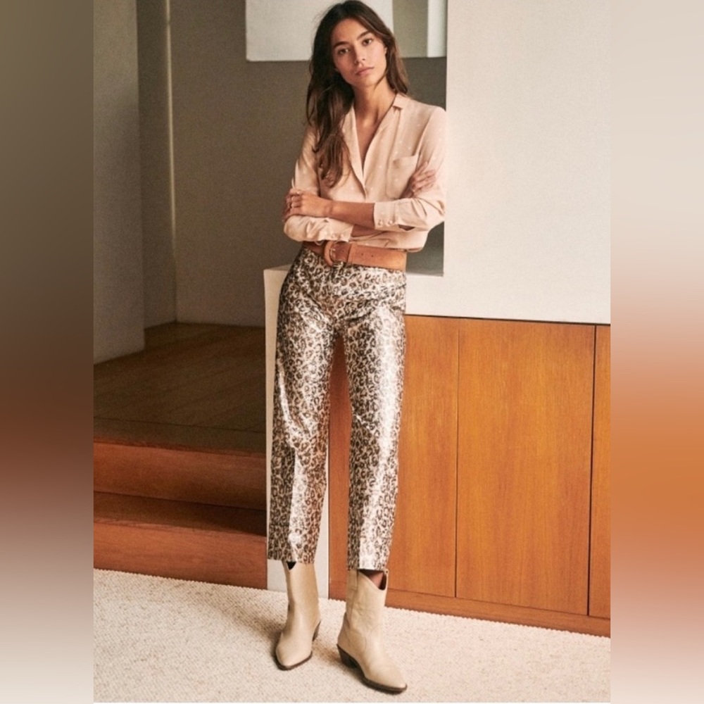 NWT Sezane Jude pants, jacquard leopard rose